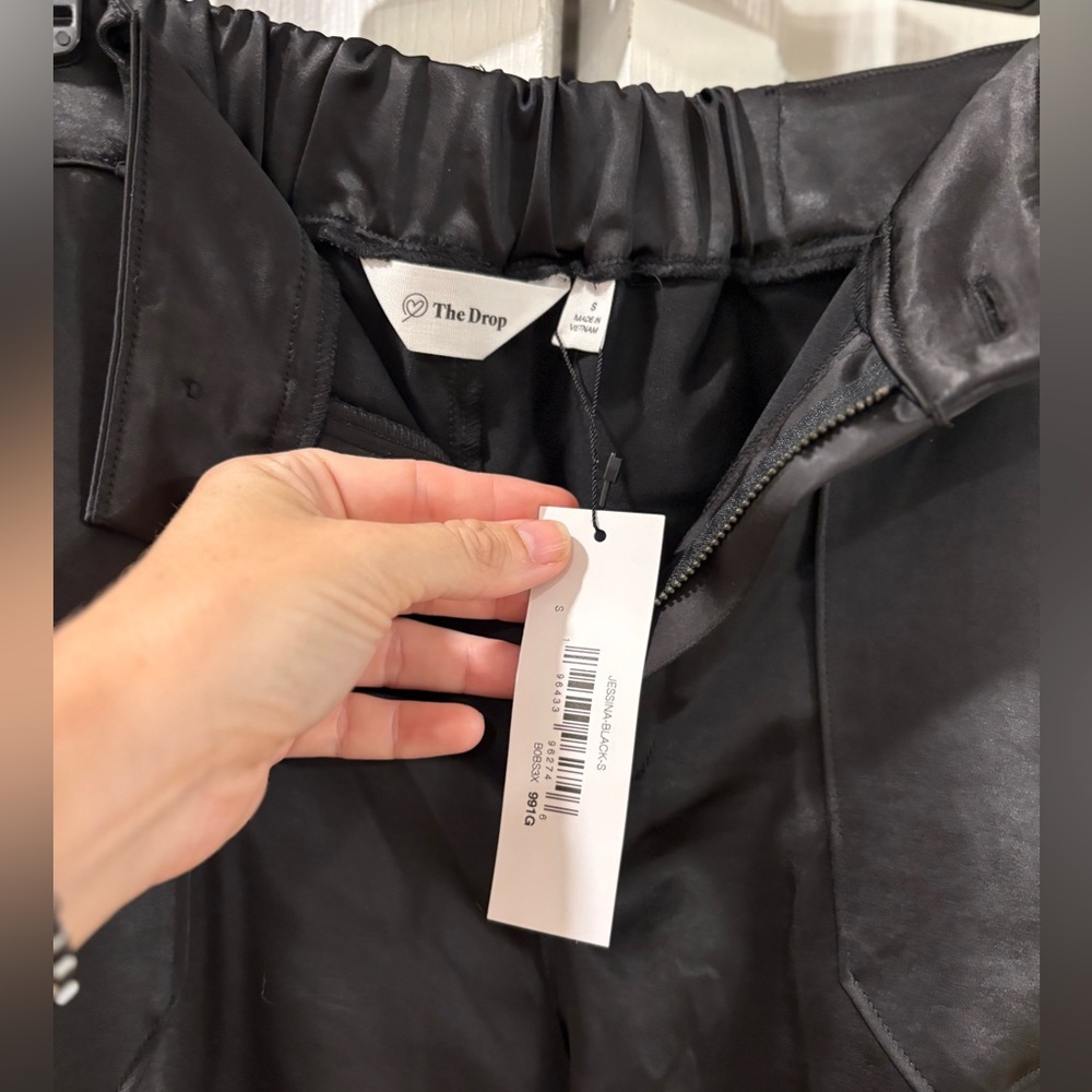 NWT Black Satin Cargo Pants | Wide Leg Utility Chic | Street Style Luxe - Picture 4 of 5